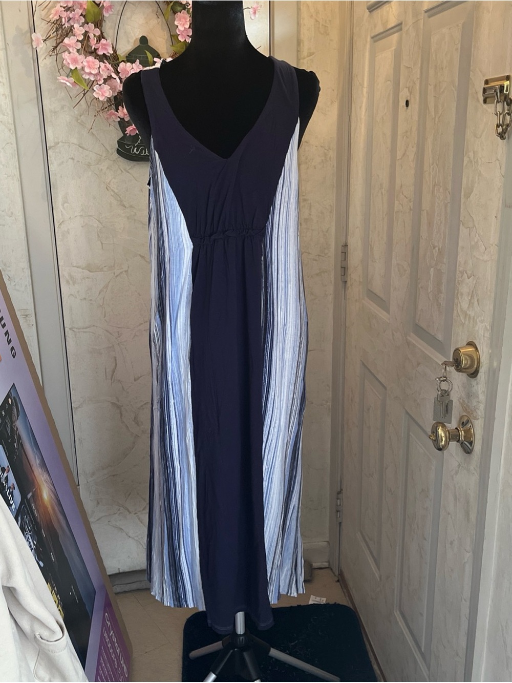 Simply Vera Vera Wang Navy Maxi Dress with White and Light Blue Stripes